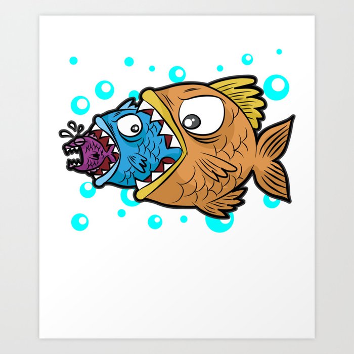 Big Medium Small Fish Eating Food Chain Gift Comic Art Print By Moonpie90 Society6