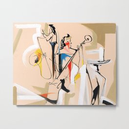 Musicians Couple Composition Expressive Line Drawing Metal Print