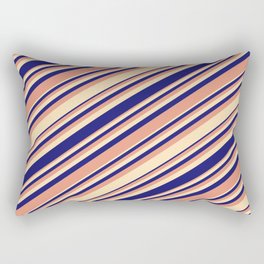 [ Thumbnail: Dark Salmon, Beige, and Midnight Blue Colored Pattern of Stripes Rectangular Pillow ]