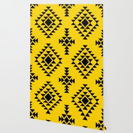 Yellow and Black Native American Tribal Pattern Wallpaper