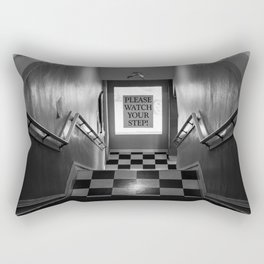 Please watch your step! humorous funny black and white photograph - photography - photographs with stairs and checkerboard floor Rectangular Pillow