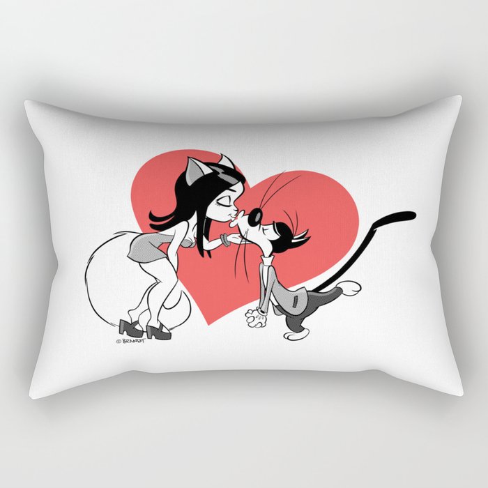 Cats in Love Retro 30s Cartoon Rubber Hose Style Rectangular Pillow