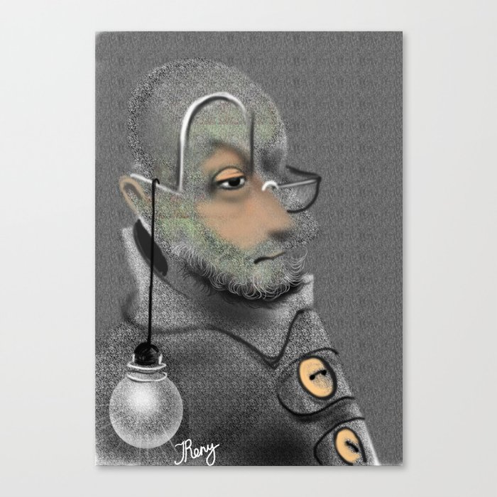 Old Man With Light Bulb Electricity Expert Portrait Over Gray