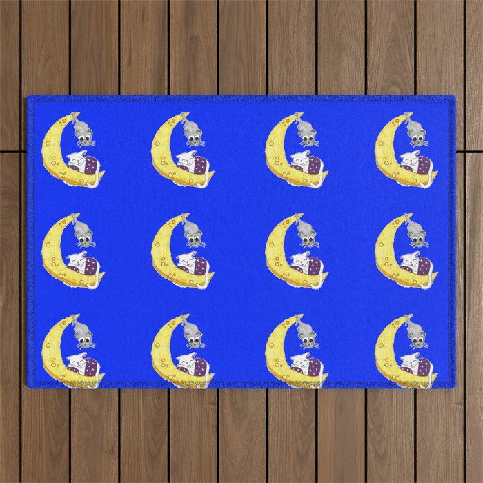 Cat Napping Pattern Blue Background Color Outdoor Rug