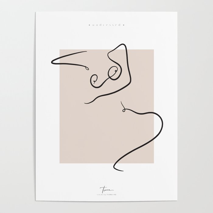 Minimal Nude - Lying in Bed Line Art - Nude/Black  Poster