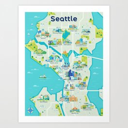 Seattle Neighborhoods Map Art Print
