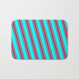 [ Thumbnail: Cyan & Crimson Colored Stripes Pattern Bath Mat ]