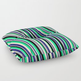 [ Thumbnail: Eyecatching Green, Bisque, Midnight Blue, Dark Grey, and Black Colored Lines/Stripes Pattern Floor Pillow ]