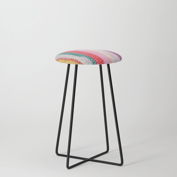 Ethnic stitch textile in multiple colours. Counter Stool