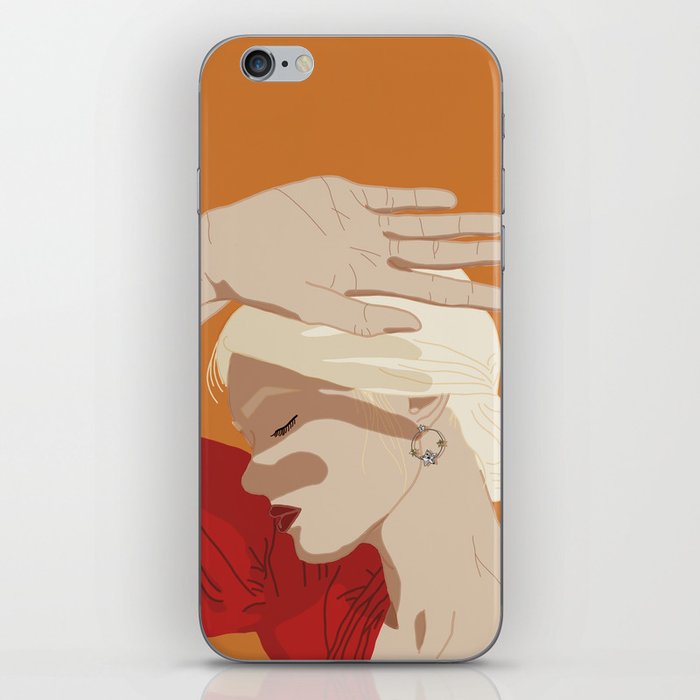 Girl on orange iPhone Skin