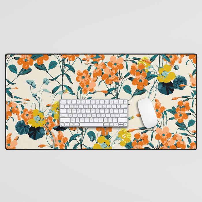 Flower Garden. Small Cute Florals and Branches Sweet Design With Elegant Trendy Fashion Colors. Desk Mat