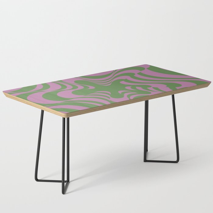 Abstract Groovy Retro Liquid-Swirl Green Purple Pattern Coffee Table