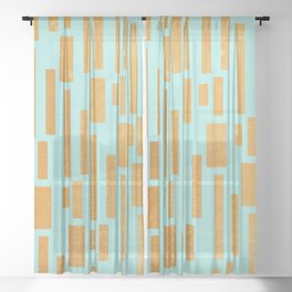 Abstract Bamboo Turquoise Gold Mid-Century Sheer Curtain