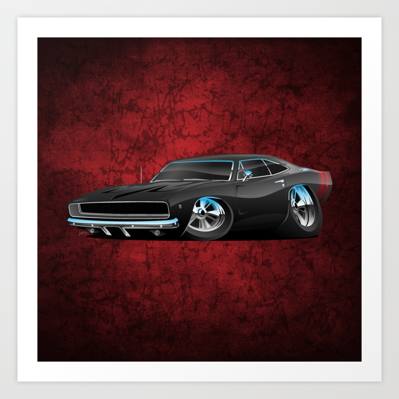 Classic 60 S American Muscle Car Cartoon Art Print By Hobrath