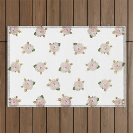 Vintage Pale Pink Roses on White Outdoor Rug