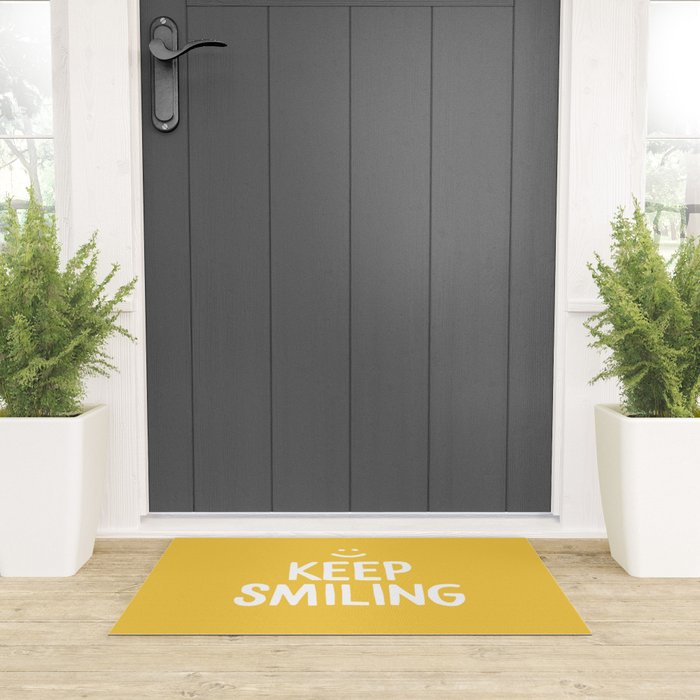 Keep Smiling Quote Yellow Welcome Mat By Blueskywhimsy Society6