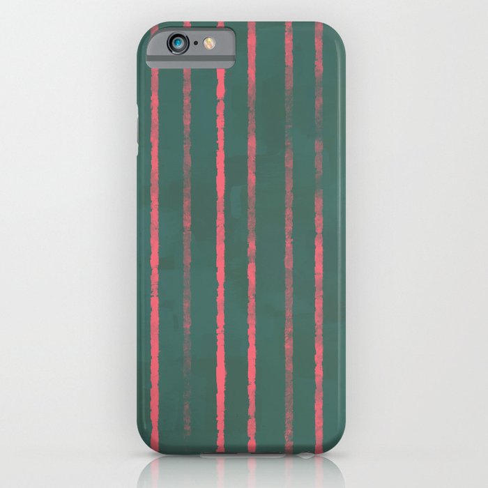 Modern Hand-painted Stripes in Bright Coral and Petroleum Green colors, Abstract Painting iPhone Case
