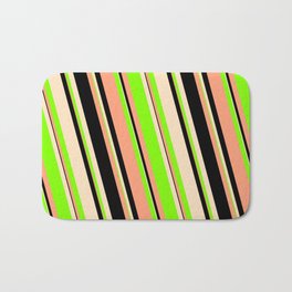 [ Thumbnail: Light Salmon, Black, Bisque & Chartreuse Colored Striped/Lined Pattern Bath Mat ]