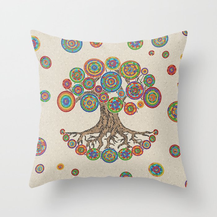 Tree Of life -Colorful Mosaic  Throw Pillow
