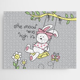 Graphics of cute bunny swinging on a tree swing. Jigsaw Puzzle