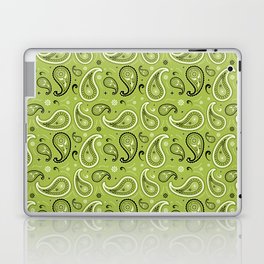 Black and White Paisley Pattern on Light Green Background Laptop Skin