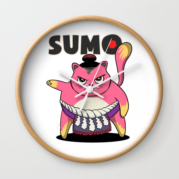 Sumo Wrestler Cat Yokozuna ネコ Neko Pink Wall Clock