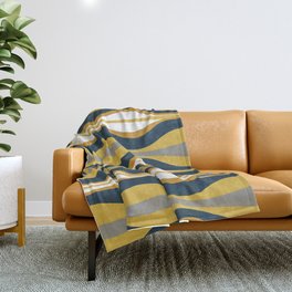 Hourglass Abstract Mid Century Modern Retro Pattern in Mustard Yellow, Navy Blue, Grey, and White Throw Blanket