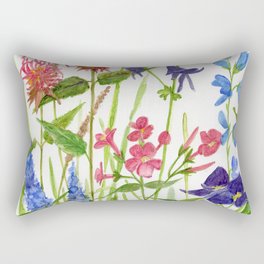 Garden Flowers Botanical Floral Watercolor on Paper Rectangular Pillow