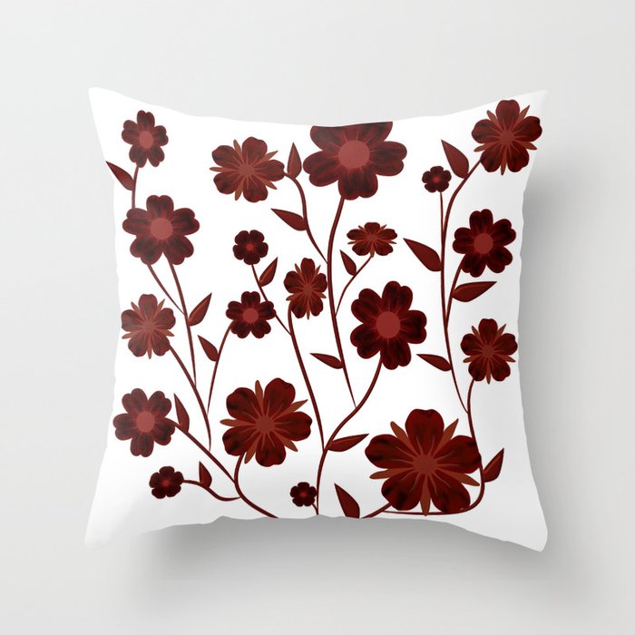 Deep Red Flowers Throw Pillow