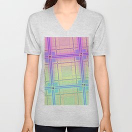 Large Colorful Rainbow Tartan Plaid Pop V Neck T Shirt