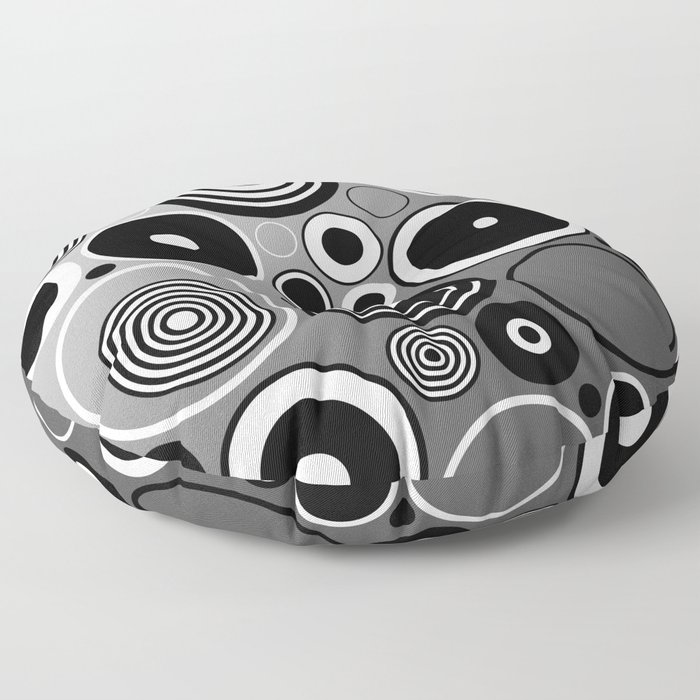 Geometric black and white rings on metallic silver Floor Pillow