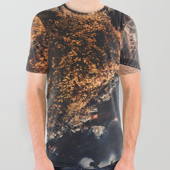 Autumn River Foliage Adventure - Fall Leaves PNW All Over Graphic Tee