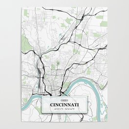 Cincinnati, Ohio City Map with GPS Coordinates Poster