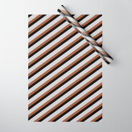 [ Thumbnail: Light Grey, Sienna, and Black Colored Striped/Lined Pattern Wrapping Paper ]