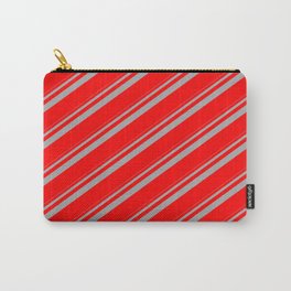 [ Thumbnail: Dark Grey and Red Colored Lined Pattern Carry-All Pouch ]
