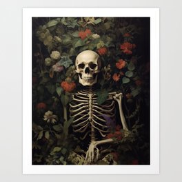 Botanical Skeleton Painting Canvas-Poster, Home Decor, Dark Academia, Haunting Ghost, Halloween Decor Art Print