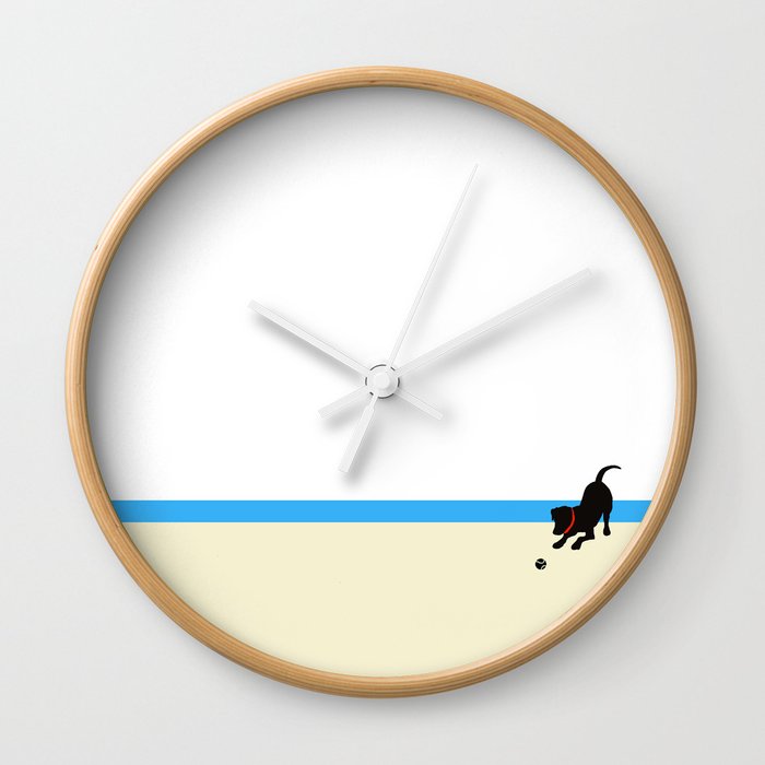 Whimsical Fun Modern Art - Dog Beach Wall Clock