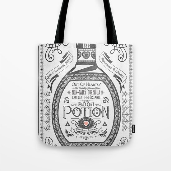 Legend of Zelda Red Potion Vintage Hyrule Line Work Letterpress Tote Bag
