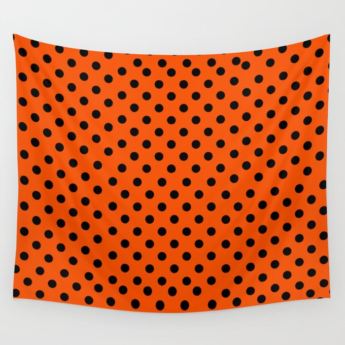 polka dot pattern -black polka dot on orange Wall Tapestry