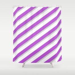 [ Thumbnail: Orchid, Light Gray & White Colored Lines Pattern Shower Curtain ]