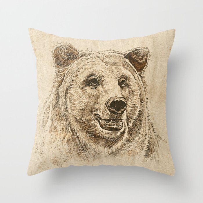 Grizzly Bear Greeting Throw Pillow