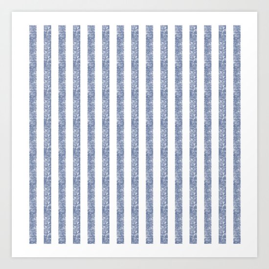 Maritime Beach Pattern- Blue and White Stripes- Vertical - Art Print
