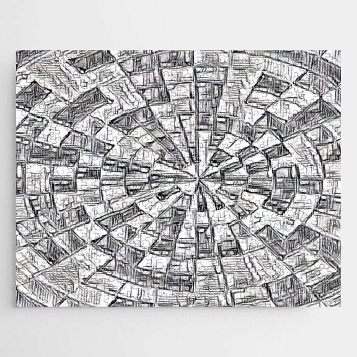 Black & White Circular Maze Jigsaw Puzzle
