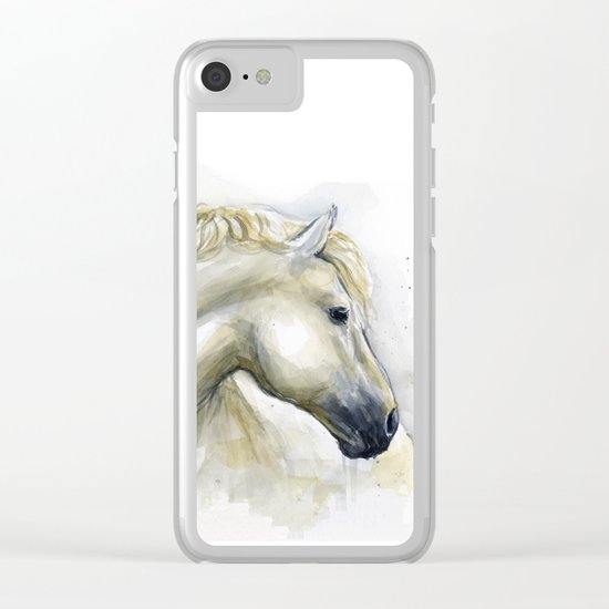 White Horse Watercolor Painting Animal Horses Clear iPhone Case