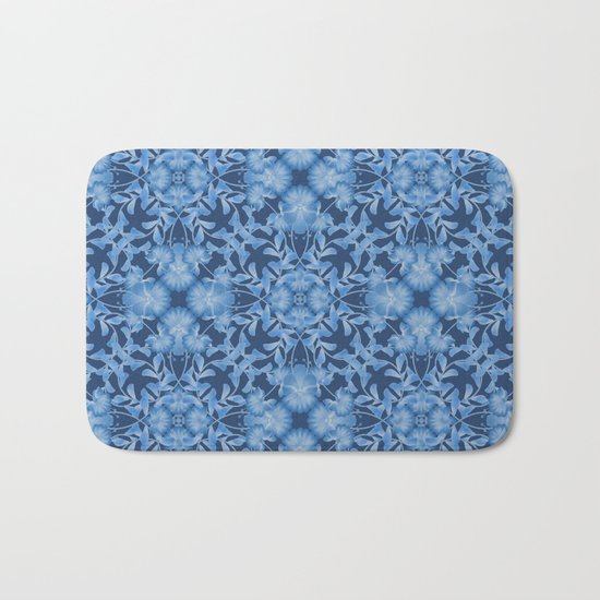 Blue floral ornament. Bath Mat