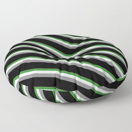 [ Thumbnail: Light Salmon, Forest Green, Lavender, Gray, and Black Colored Stripes/Lines Pattern Floor Pillow ]