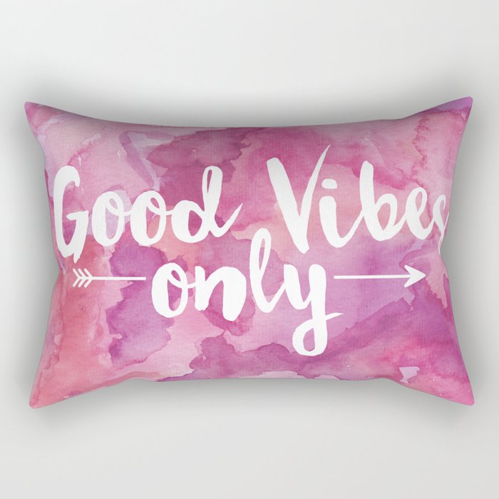 Good Vibes Only Pink Watercolor Rectangular Pillow
