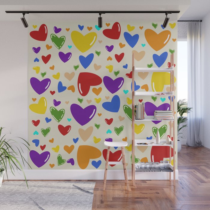 Rainbow Hearts Wall Mural