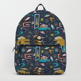 Mid Century Architecture in Space - Retro design in pastels on Navy by Cecca Designs Backpack