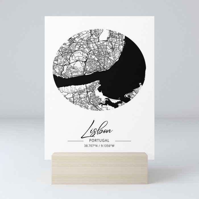 Lisbon map coordinates Mini Art Print